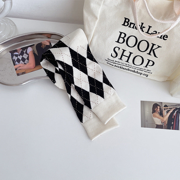 Argyle Patterned Crew Socks for Women | Trendy Slouch Mid-Calf Socks