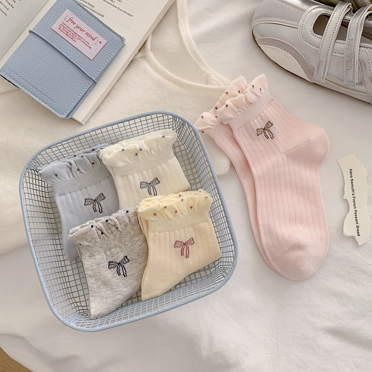 Cute Bow Ruffle Ankle Socks for Women | Balletcore Thin Warm Weather Socks