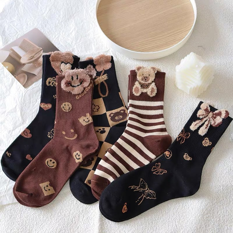 Cute Bear Crew Socks for Women | Cozy Fall Winter Patterned Socks