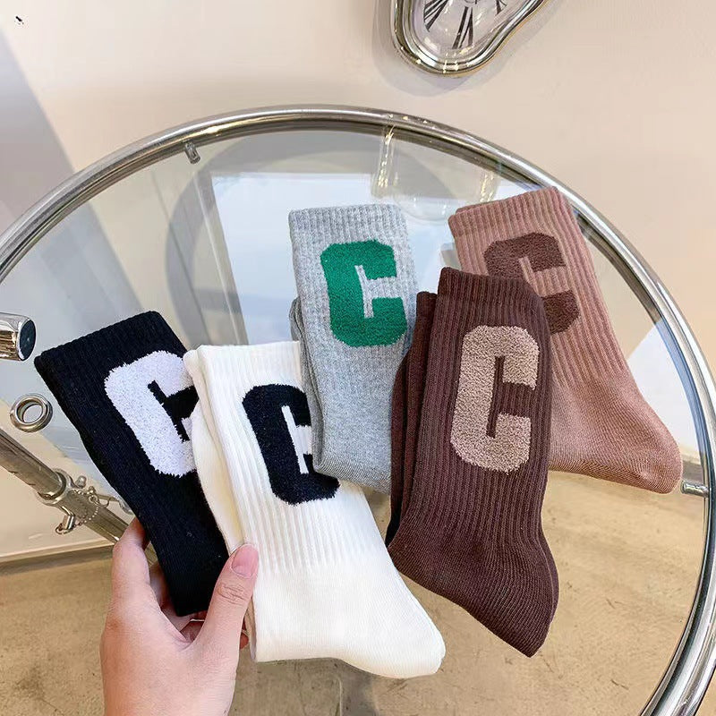 Trendy C Logo Crew Socks for Women | Soft Everyday Casual Socks