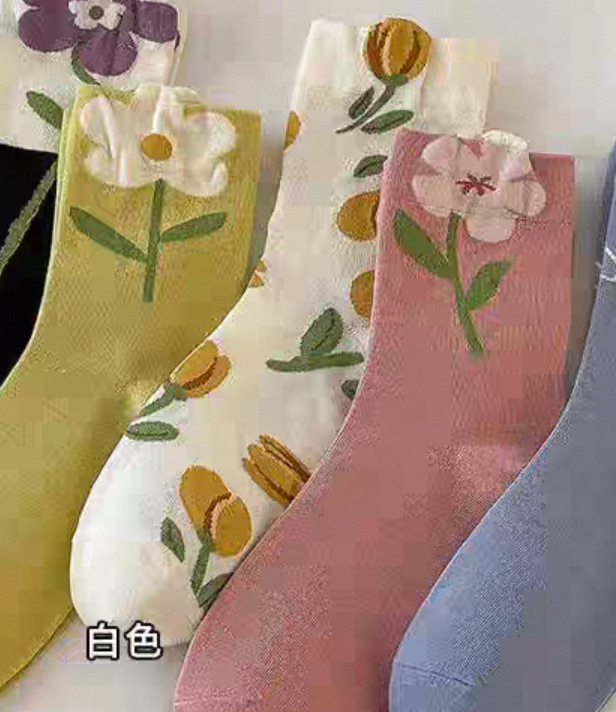 Floral Patterned Crew Socks for Women | Soft Cotton Casual Socks