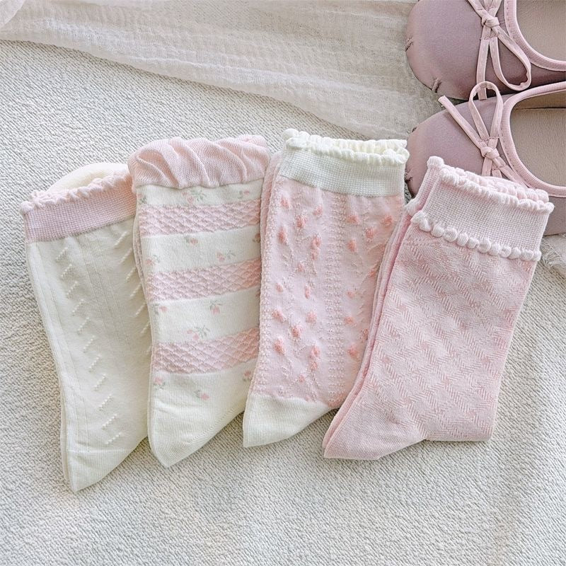 Sweet Patterned Crew Socks for Women | Breathable Cotton Casual Socks