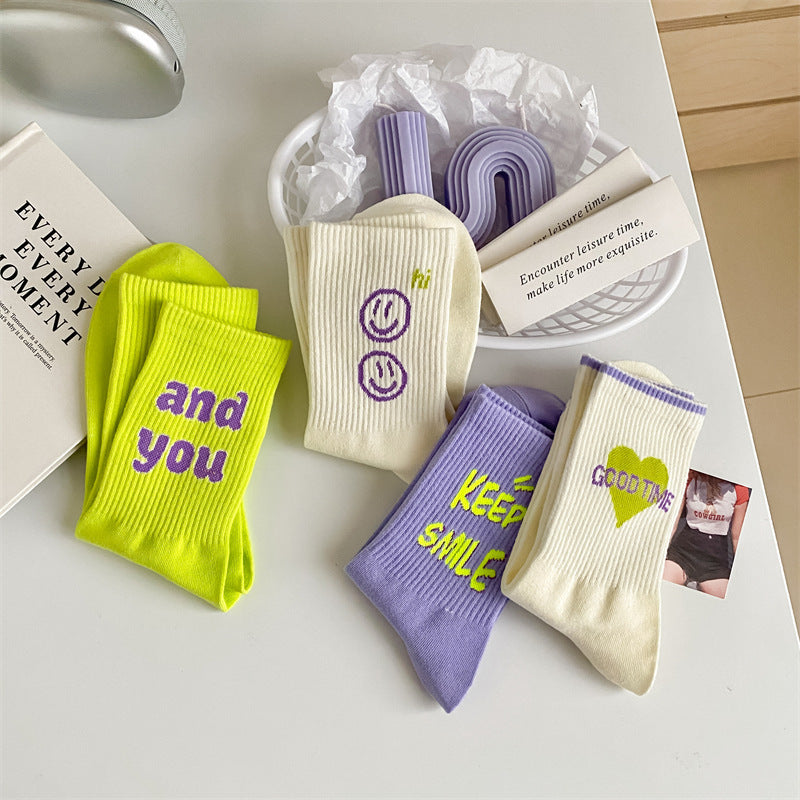Trendy Graphic Crew Socks | Cotton Casual Athletic Socks for Women