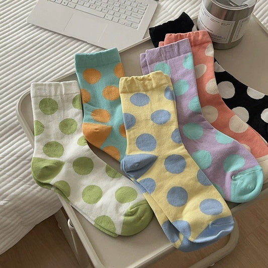 Women's Polka Dot Cotton Crew Socks | Trendy Casual Patterned Socks