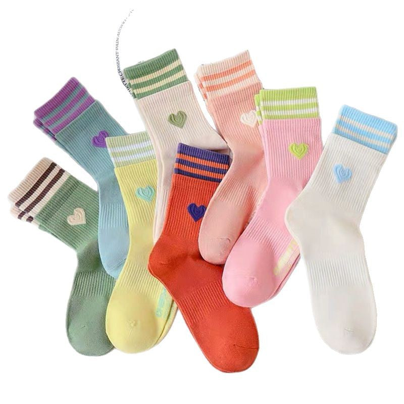 Cute Heart Striped Crew Socks | Athletic Socks for Women