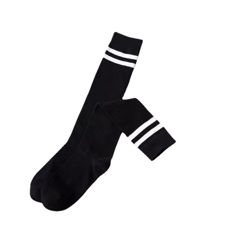 Two-Stripe Athletic Calf Socks | Breathable Cotton Retro Sports Socks