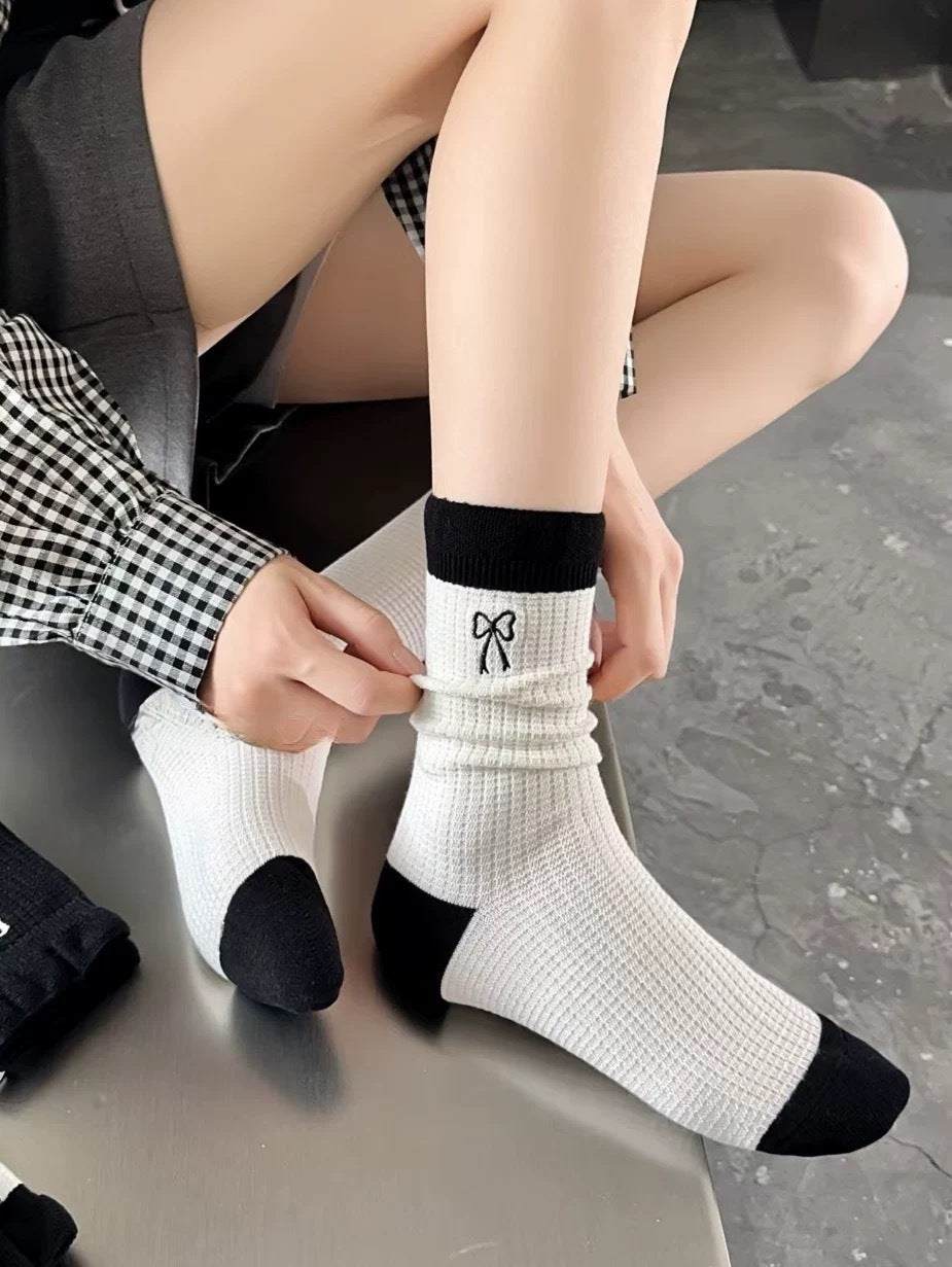 Cotton Bow Crew Socks for Women | Balletcore Casual Socks