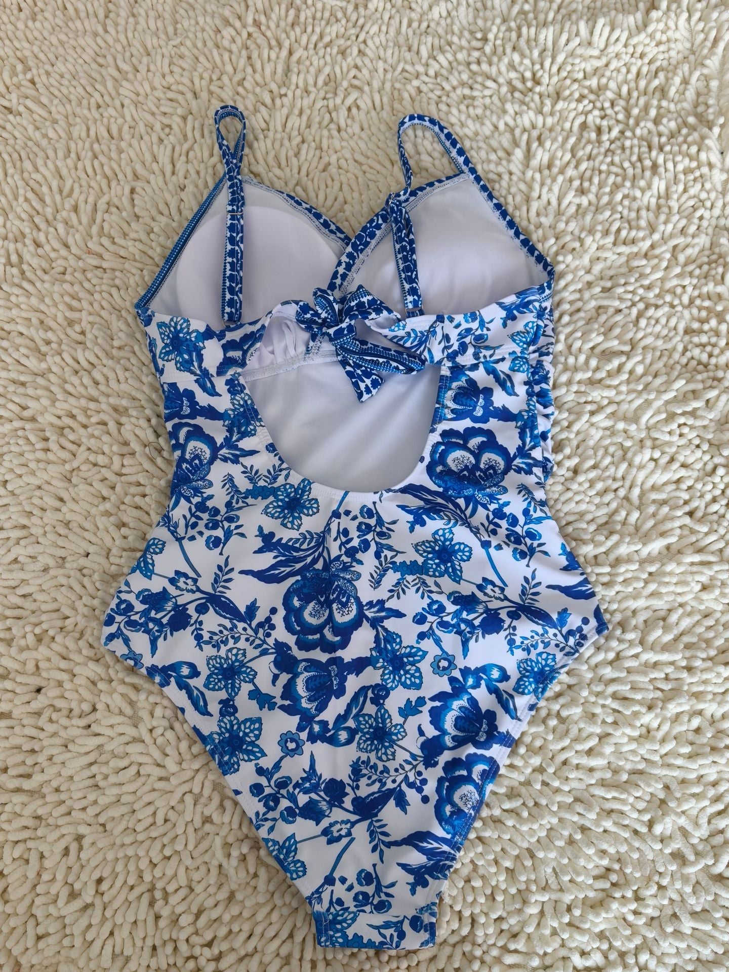 Blue Floral Halter One-Piece Swimsuit | Chic Women's Beach Swimwear