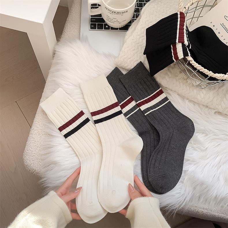 Striped Cotton Crew Socks for Women | Breathable Winter Everyday Socks