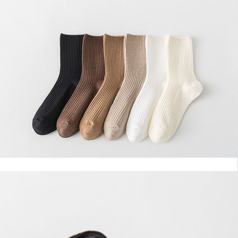 Ribbed Cotton Crew Socks for Women | Neutral Winter Slouch Socks