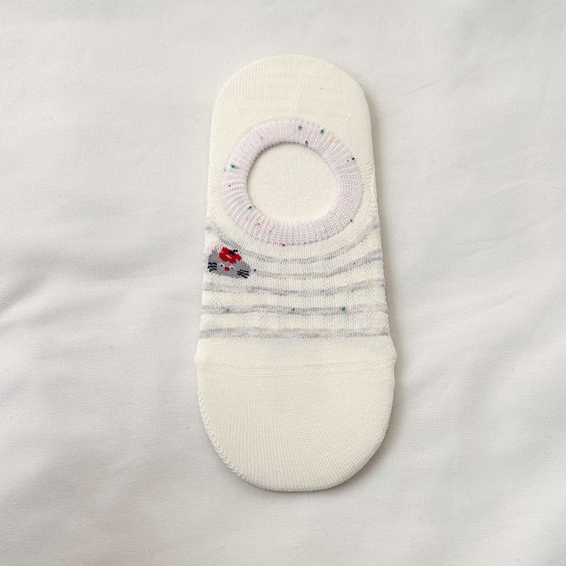 Cute Cotton No-Show Socks for Women | Non-Slip Cat Print
