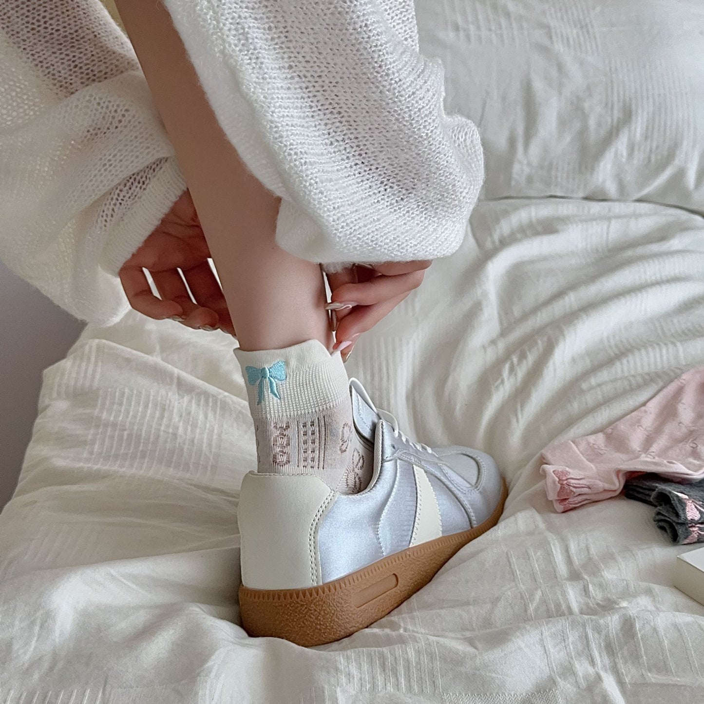 Embroidered Bow Ankle Socks | Thin Breathable Summer Socks