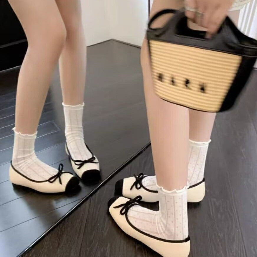 Ruffled Polka Dot Crew Socks | Thin Summer Socks for Women