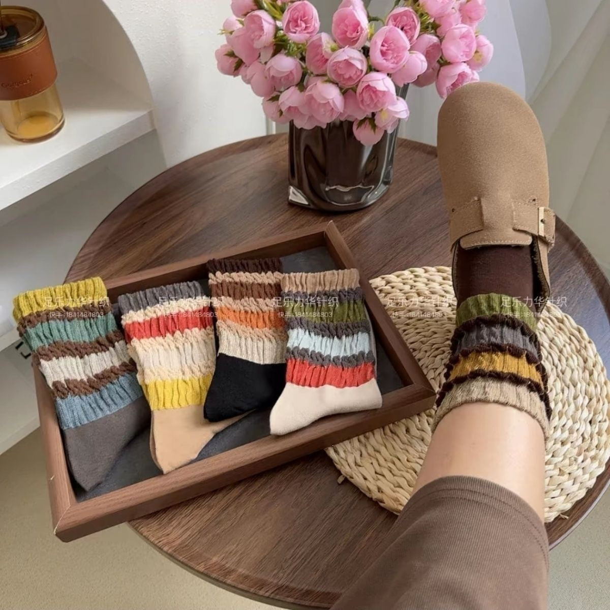 Vintage Striped Cozy Slouch Crew Socks | Loose No-Bind For Women