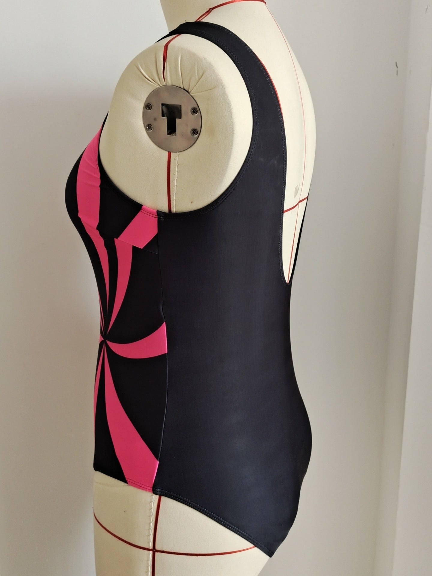 Plus Size Pink Spiral Stripe One-Piece Swimsuit | Modest Swimwear