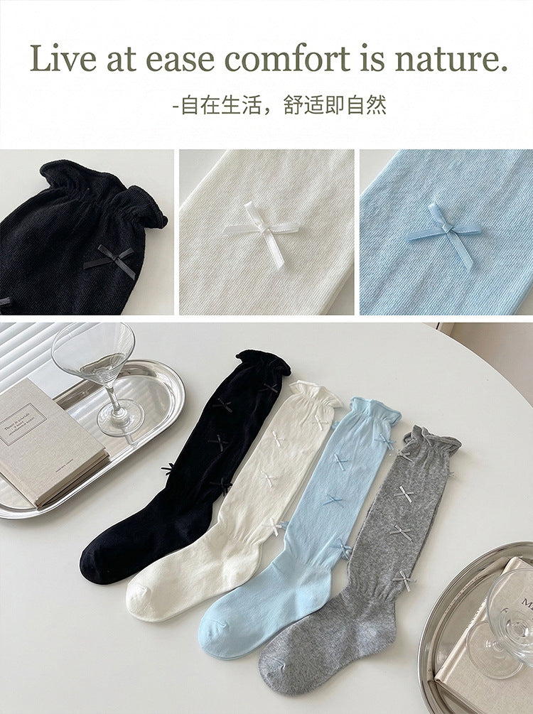 Crew Socks | Ballet Core Dainty Bow Calf Slouch Socks for Women