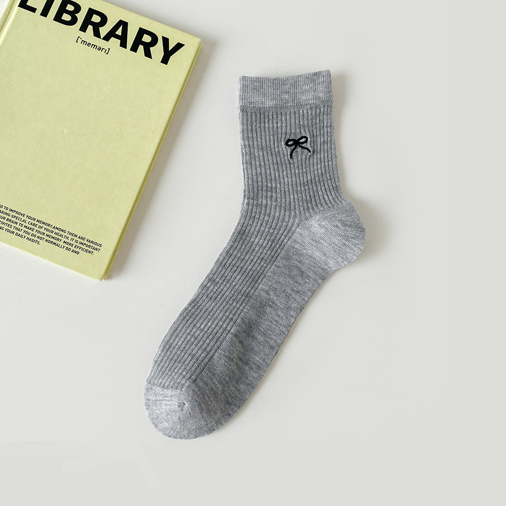 Bow Embroidered Women Ankle Socks | Breathable Cotton Mesh Summer Socks