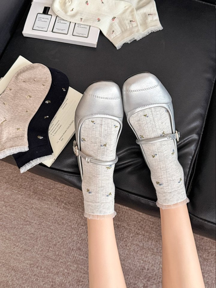 Vintage Floral Lace Ankle Socks for Women | Breathable Spring Summer Socks