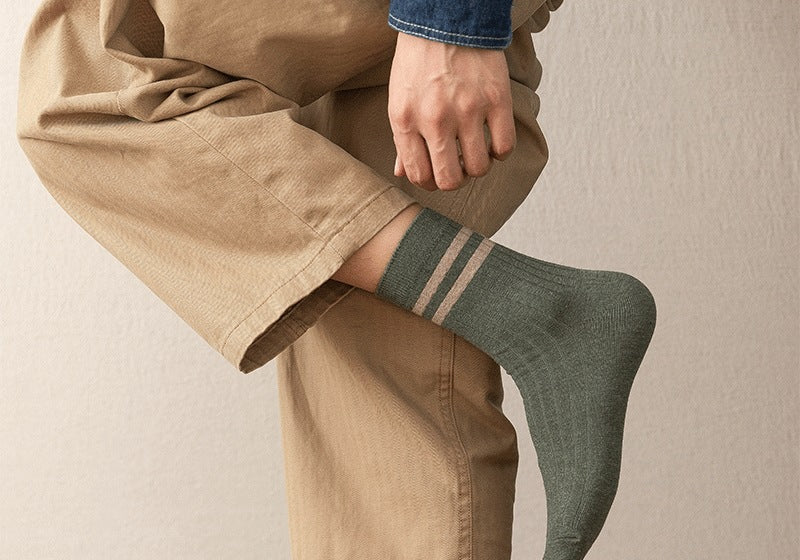 Men's Striped Cotton Crew Socks | Breathable All-Season Everyday