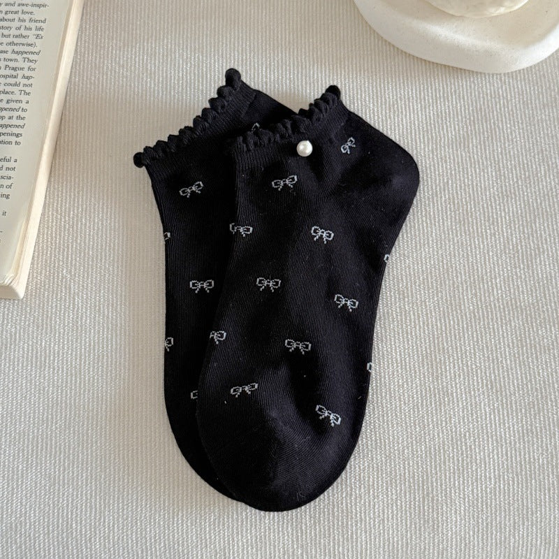 Dainty Bow Ruffled Ankle Socks for Women | Summer Thin Socks