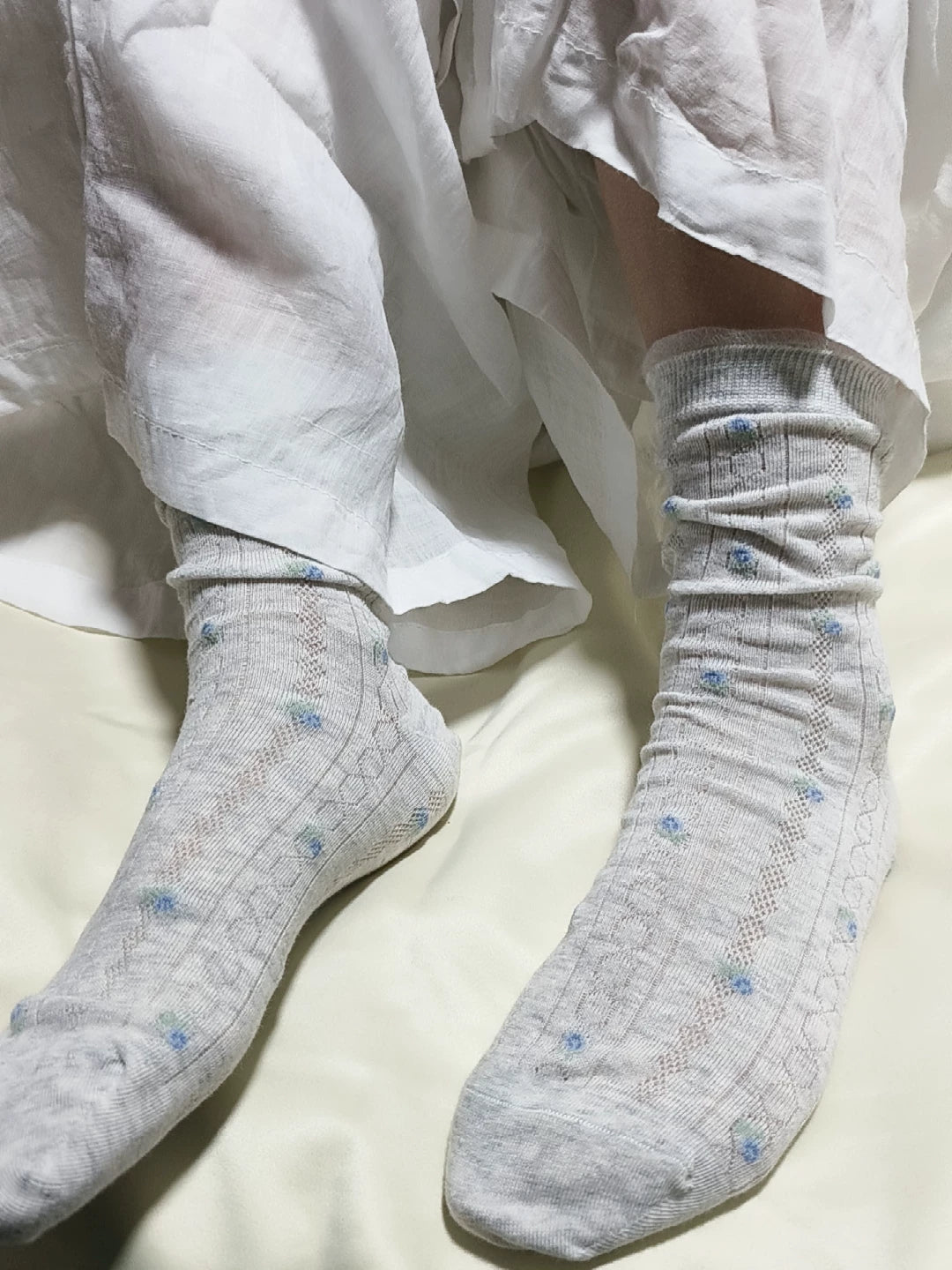 Floral Mesh Cotton Crew Socks for Women | Breathable Spring Summer