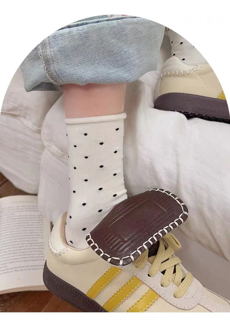 Polka Dot Cotton Crew Socks | Women's Rolled Edge Mid Calf Socks