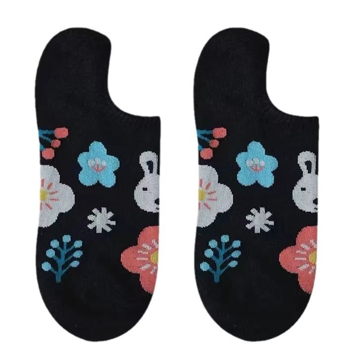 Cute Floral Rabbit No-Show Socks for Women | Casual Cotton