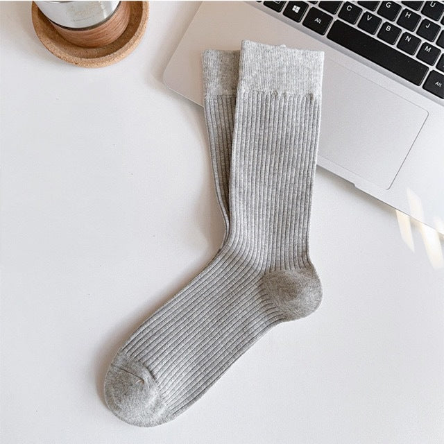 Ribbed Cotton Crew Socks for Women | Solid Warm Winter Socks