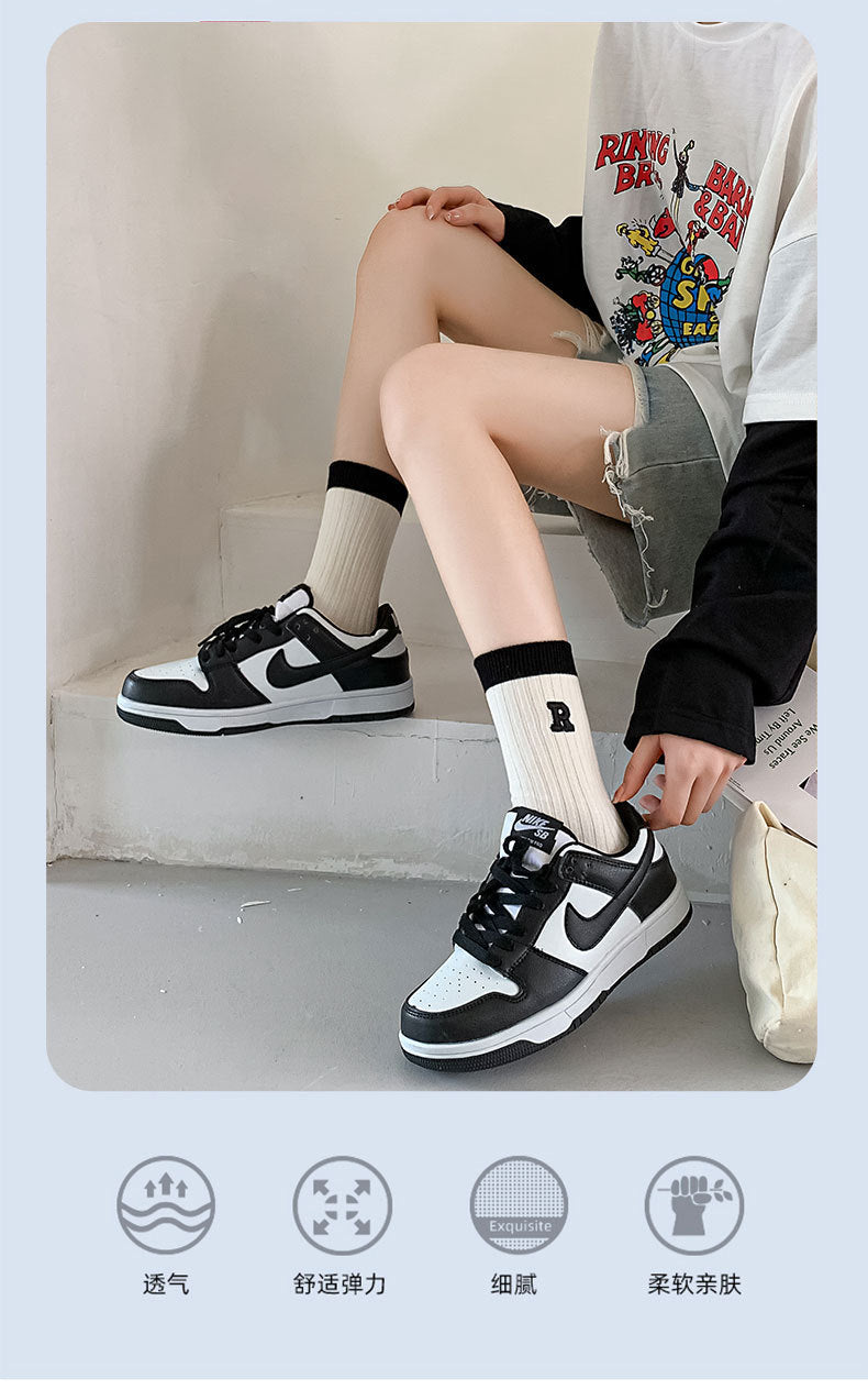 Breathable Striped Crew Socks for Women | Black White Trendy Casual Socks