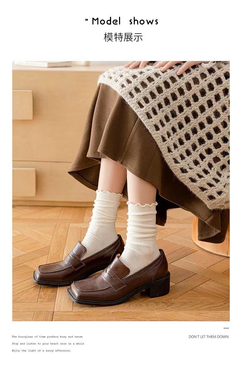 Ruffled Crew Socks for Women | Vintage Cotton Mid-Calf Socks