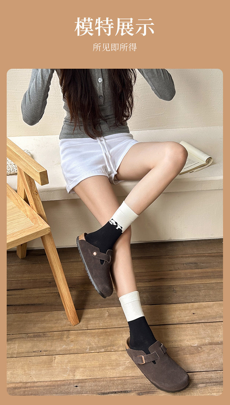 Cute Cartoon Cotton Crew Socks | Seamless Women's Mid Calf Socks