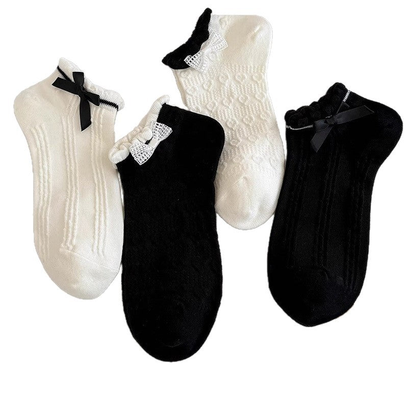 Sweet Bow Ruffle Ankle Socks | Breathable Summer Low Cut Socks for Women