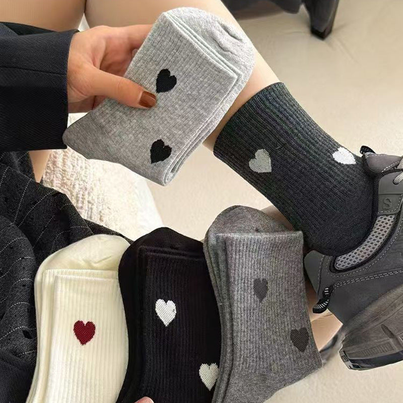 Heart Print Cotton Crew Socks for Women | Casual Trendy Everyday