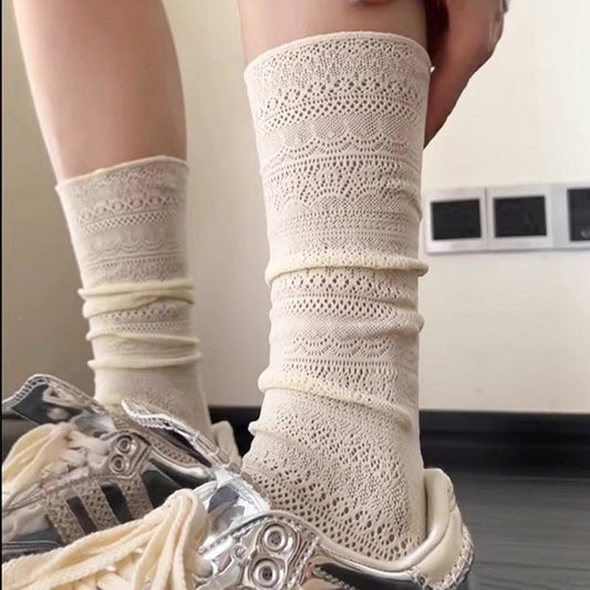 Lace Slouch Crew Socks | Breathable Mesh Ballet Socks for Women