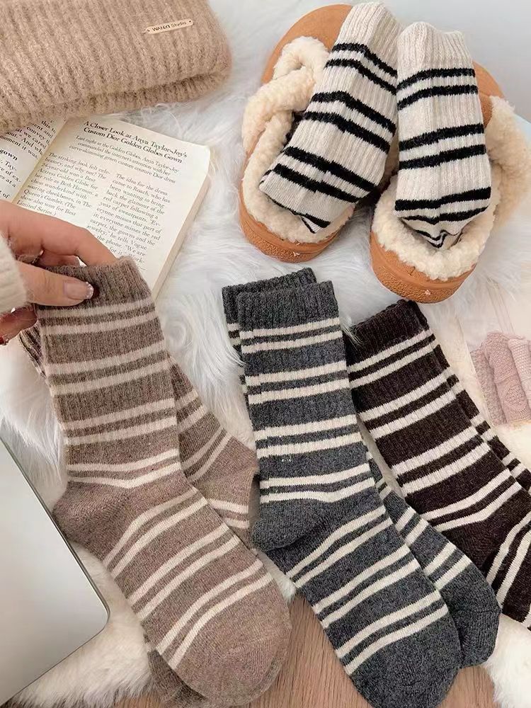 Cozy Striped Crew Socks for Women | Thick Warm Winter Socks