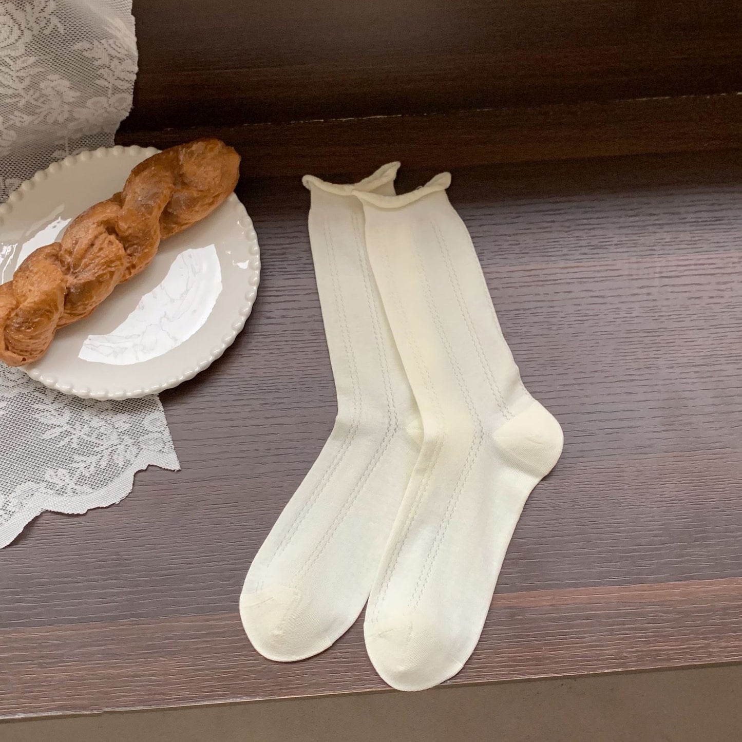 Sheer Cotton Crew Socks | Thin Summer Mid-Calf for Women
