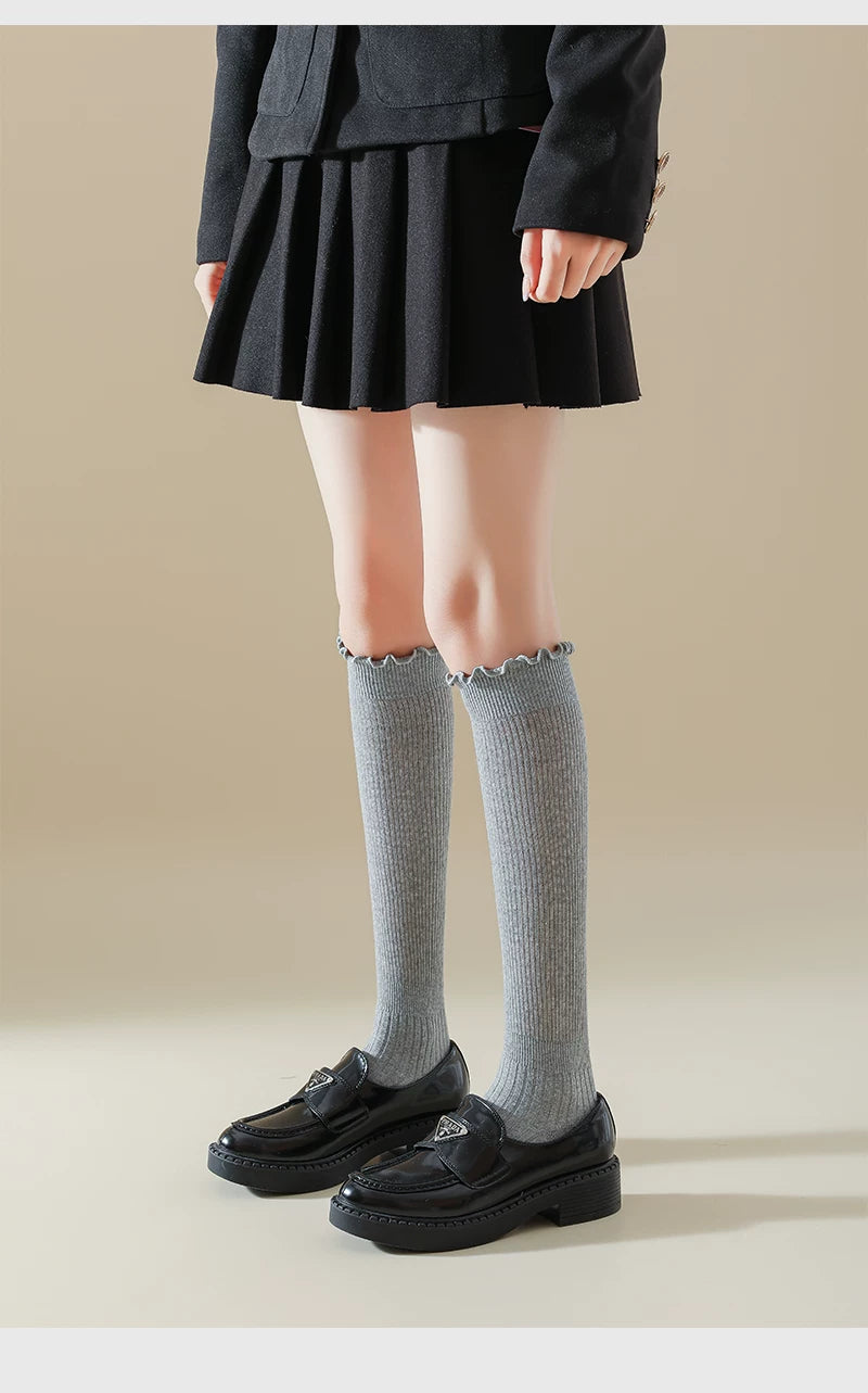Ruffled Slouch Crew Socks | Women's Mid-Calf Cotton Socks