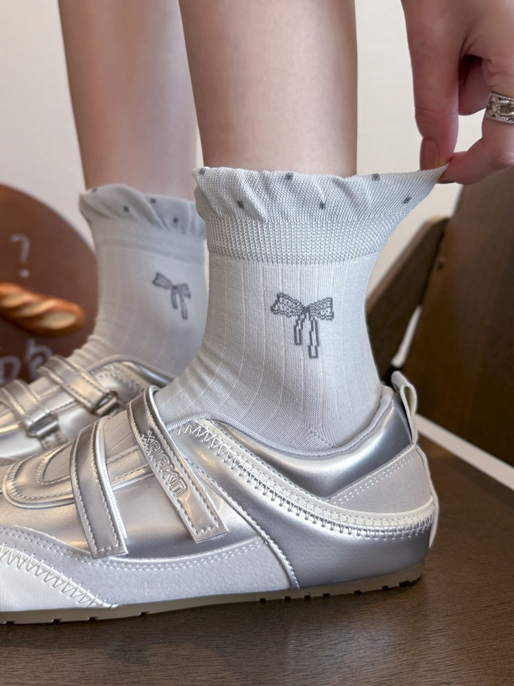 Cute Bow Ruffle Ankle Socks for Women | Balletcore Thin Warm Weather Socks