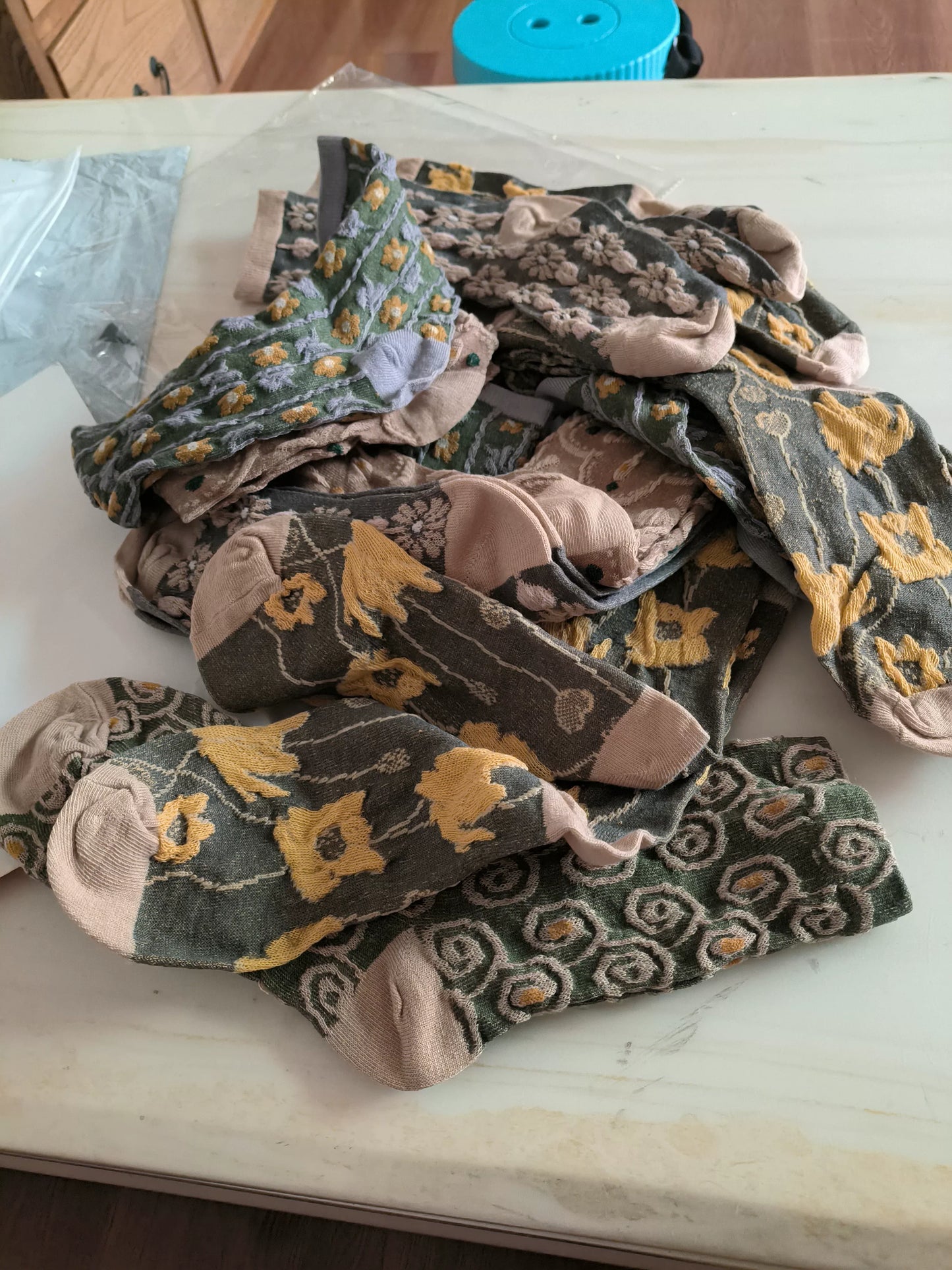 Vintage Floral Crew Socks for Women | Textured Retro Cotton Socks