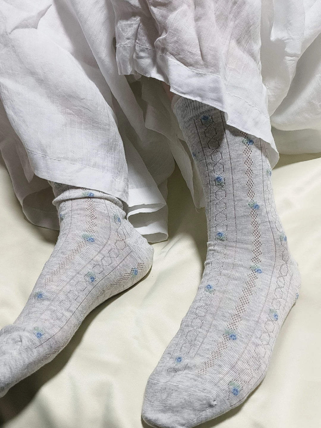 Floral Mesh Cotton Crew Socks for Women | Breathable Spring Summer