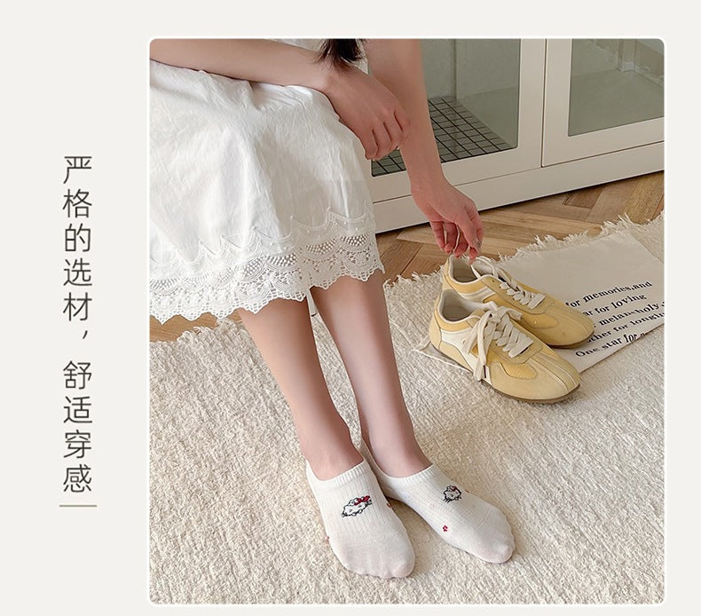 Cute Cat No-Show Socks for Women | Non-Slip Cotton Low Cut