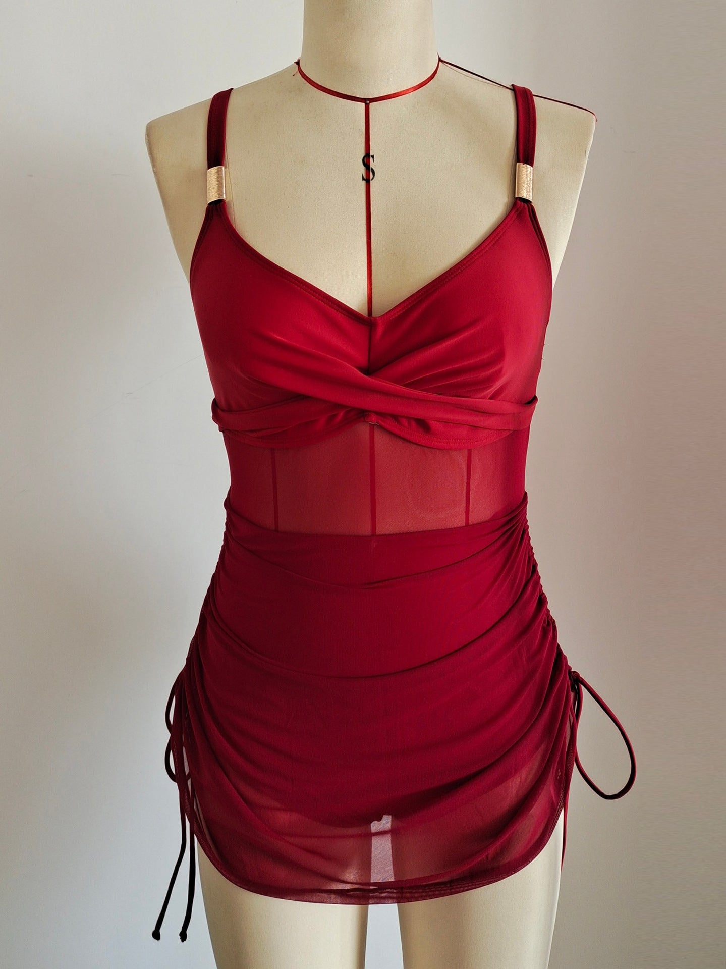 Adjustable Drawstring Skirted One-Piece Swimsuit | Flattering Swimwear