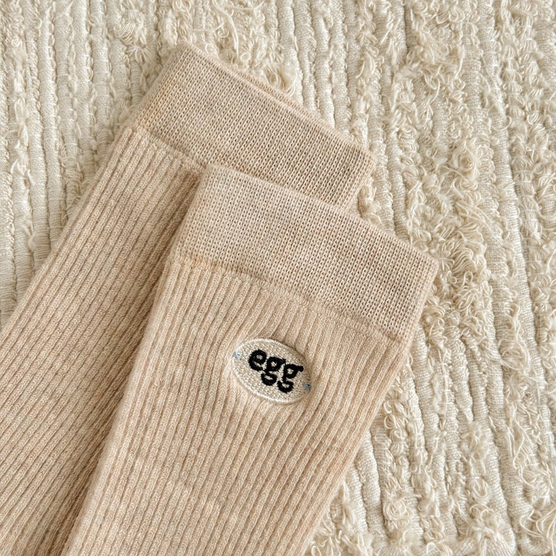 Women's Cotton Crew Socks | Embroidered Neutral Fall Socks