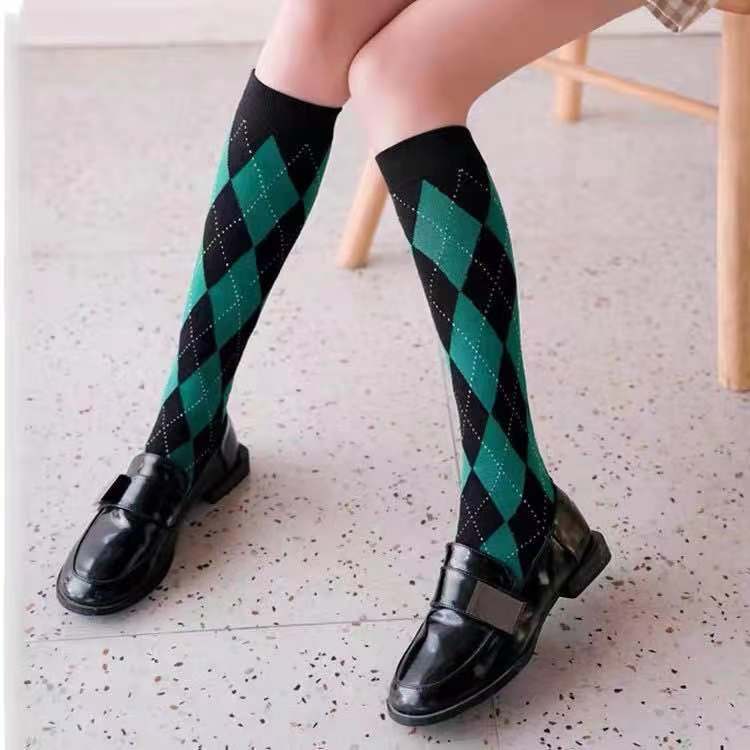 Argyle Patterned Calf Socks for Women | Preppy Cotton Socks