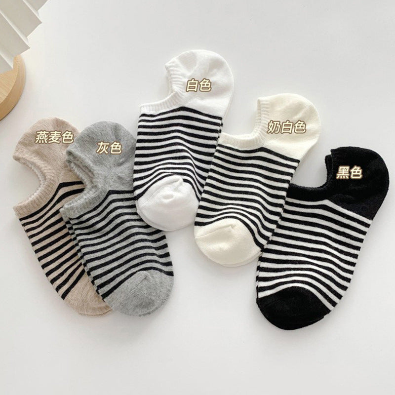 Striped No-Show Socks for Women | Non-Slip Invisible Cotton Socks