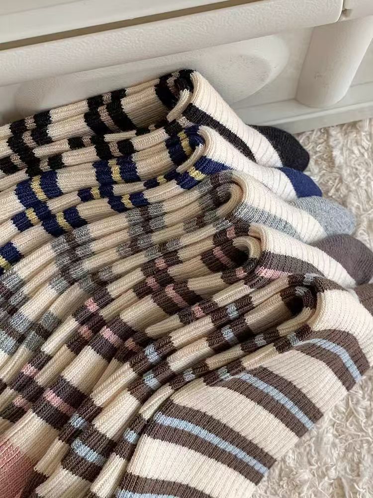 Striped Crew Socks for Women | Casual Trendy Everyday Cotton Socks