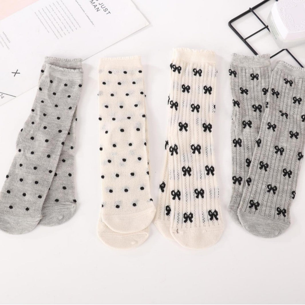 Cute Bow & Polka Dot Crew Socks | Breathable Mesh Summer Socks for Women