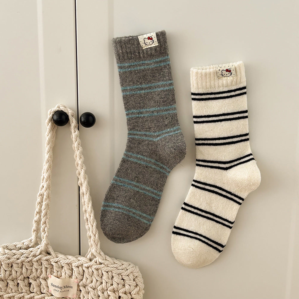 Cozy Wool Striped Crew Socks | Warm Winter Socks for Women