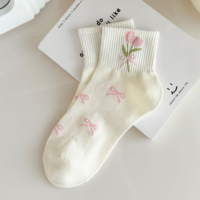 Dainty Floral Ankle Socks for Women | Breathable Everyday Socks