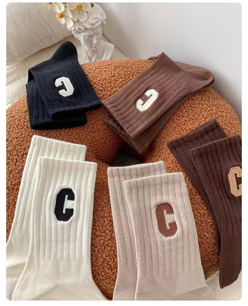 Trendy Letter C Crew Socks | Breathable Everyday Socks for Women